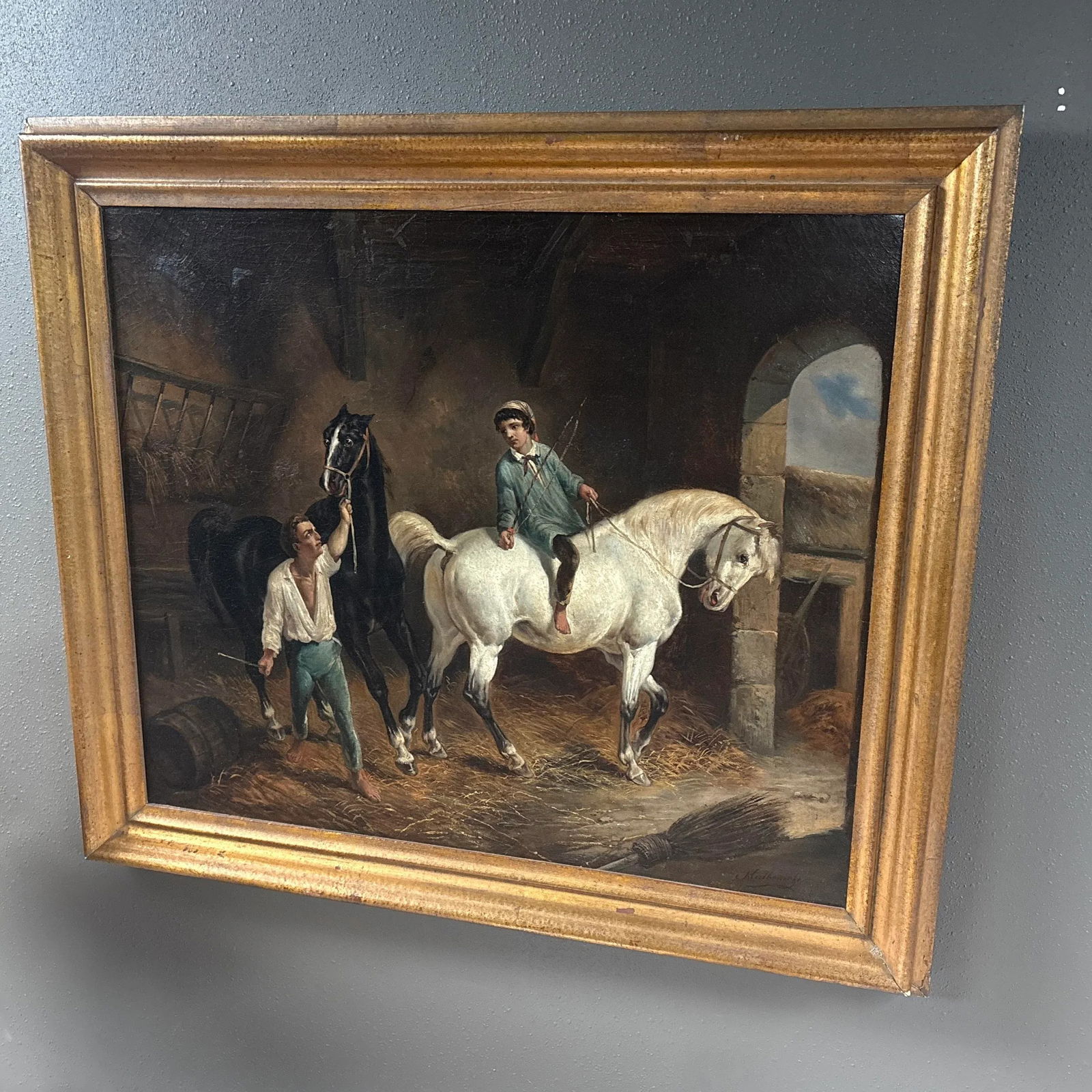 Louis Claude Malle Branche (1790-1838) - Stable Scene, Oil on Canvas, 21" X 25" - 4