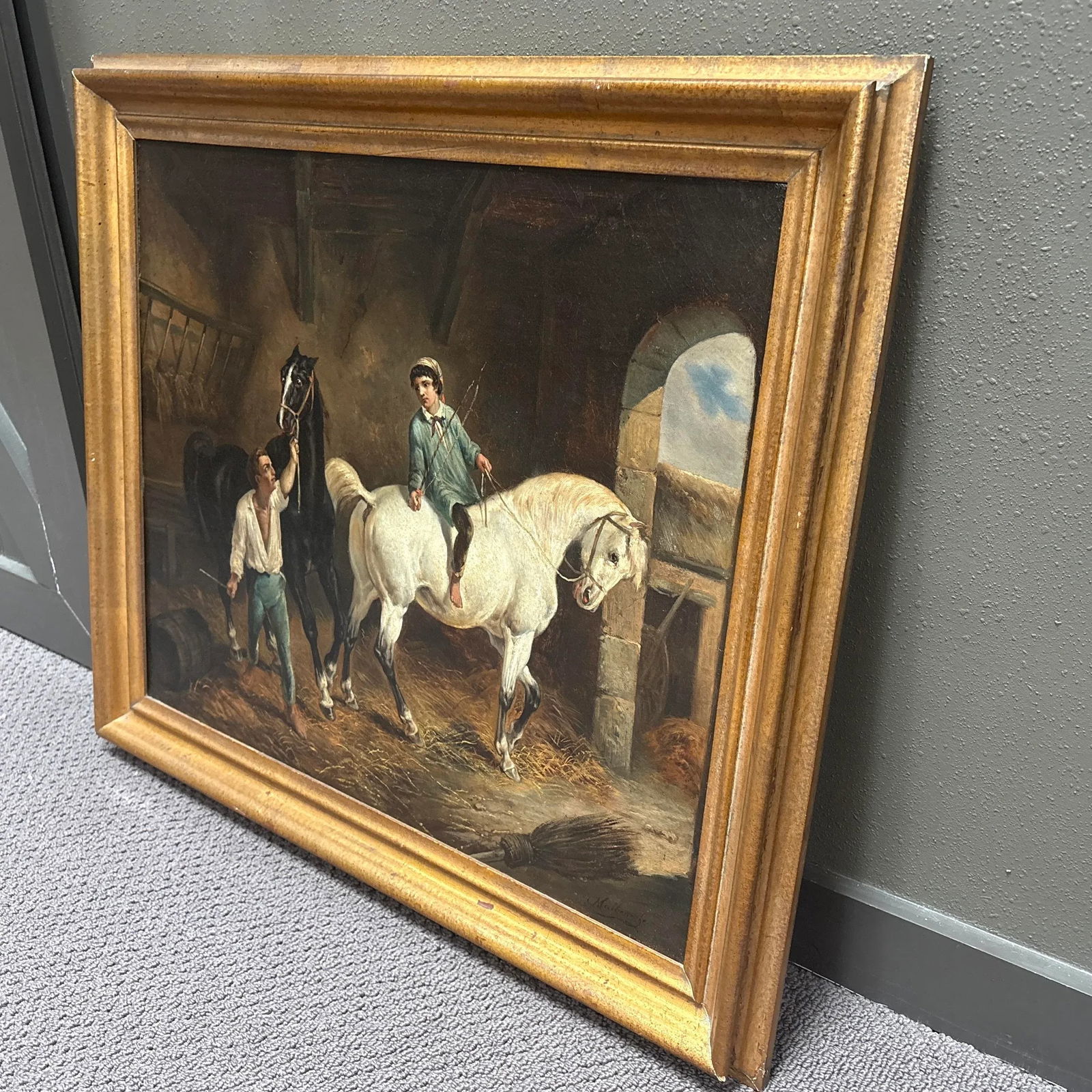 Louis Claude Malle Branche (1790-1838) - Stable Scene, Oil on Canvas, 21" X 25" - 6