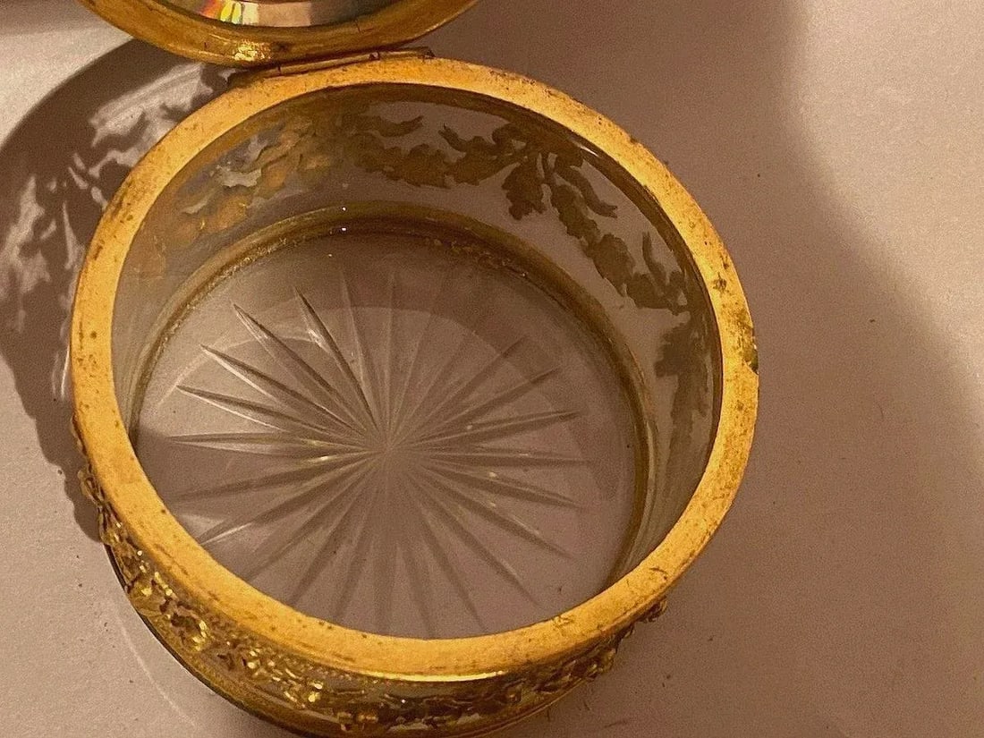 19th C French Jean Derval Bronze Crystal Portrait Jewelry Box - 10