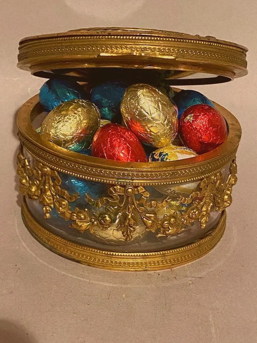 19th C French Jean Derval Bronze Crystal Portrait Jewelry Box - 12