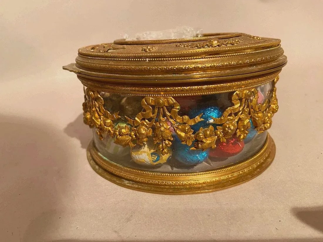 19th C French Jean Derval Bronze Crystal Portrait Jewelry Box - 13