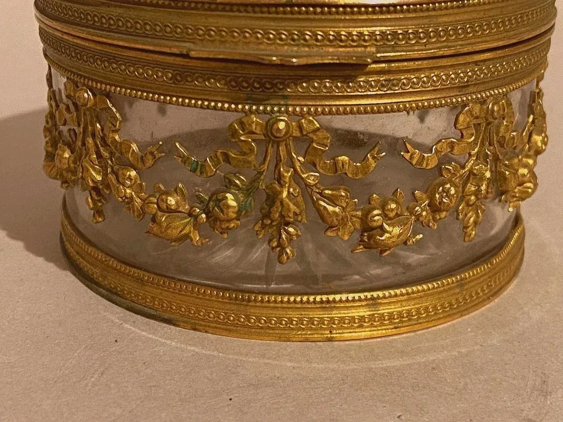 19th C French Jean Derval Bronze Crystal Portrait Jewelry Box - 2