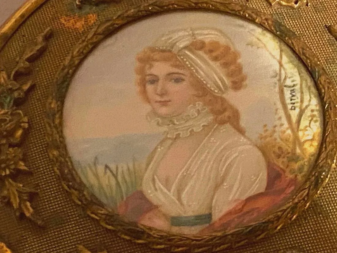 19th C French Jean Derval Bronze Crystal Portrait Jewelry Box - 7