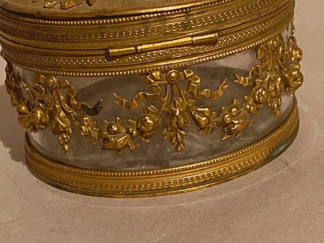 19th C French Jean Derval Bronze Crystal Portrait Jewelry Box - 9