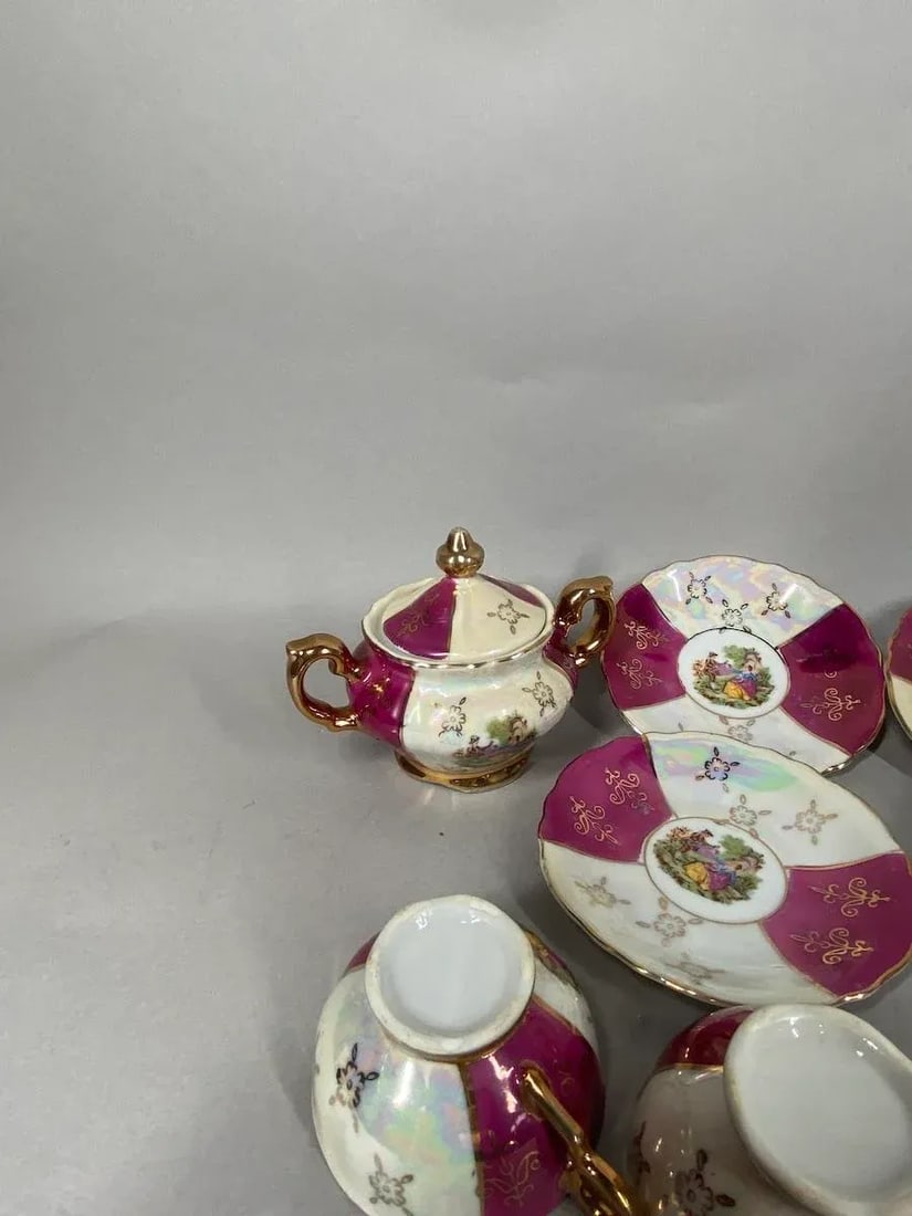 Early 20th C French Porcelain Red White Coffee Tea Set – 16pcs - 5