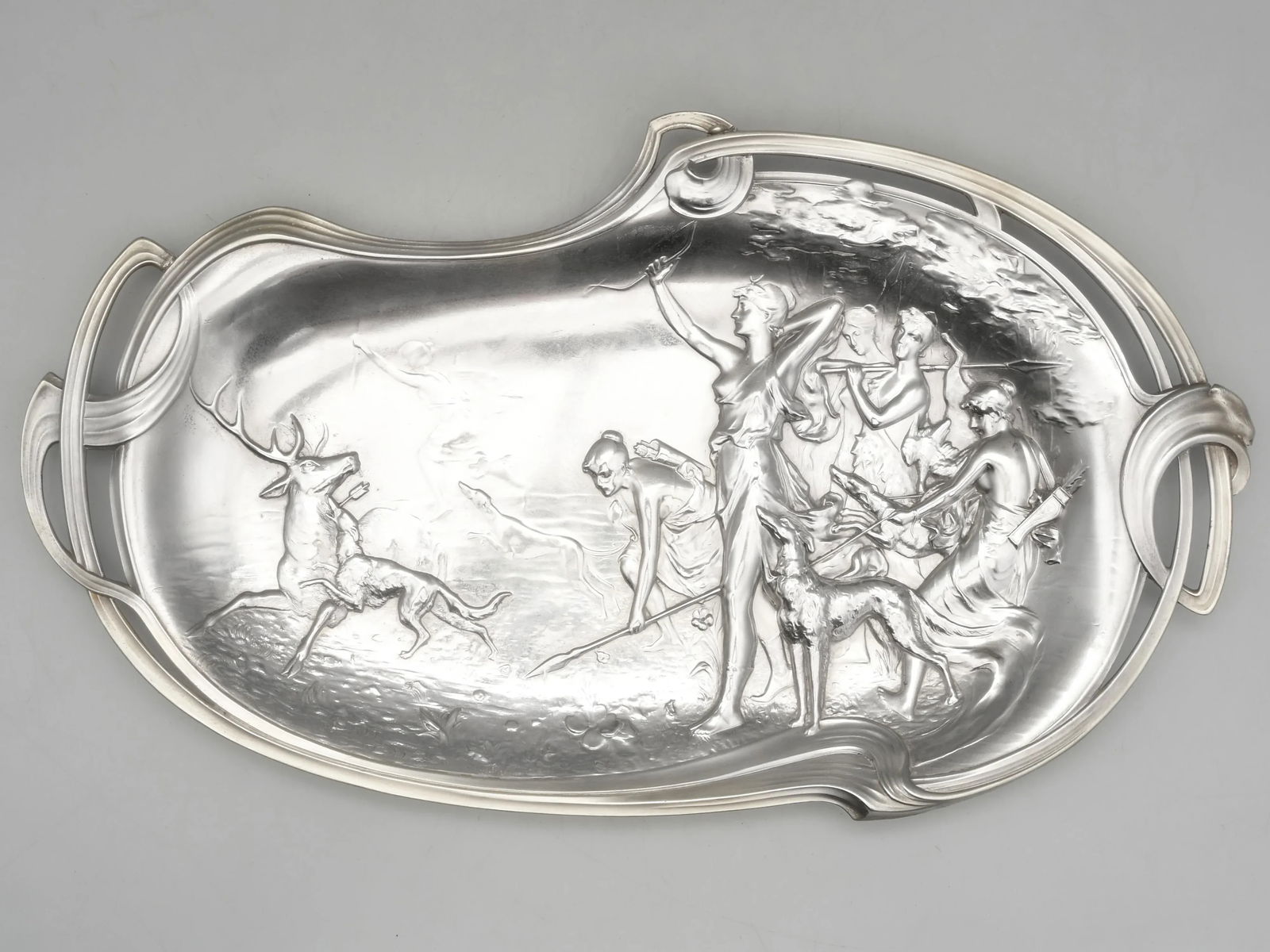 WMF Art Nouveau Silverplate Wall Tray – Diana the Huntress With Stag & Hounds, c.1905– - 2