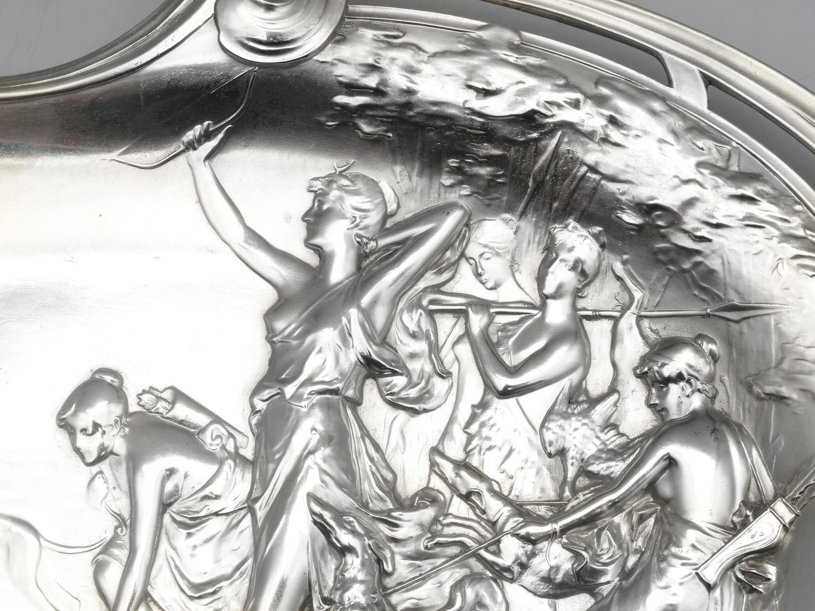 WMF Art Nouveau Silverplate Wall Tray – Diana the Huntress With Stag & Hounds, c.1905– - 3