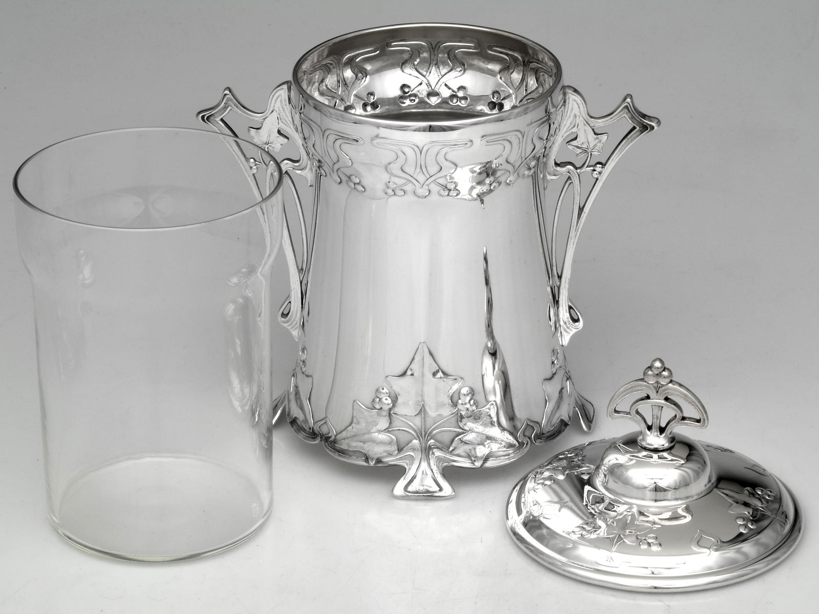 WMF Art Nouveau Silverplate Biscuit Barrel With Figural Maidens & Glass Liner, c.1900–1915 - 3