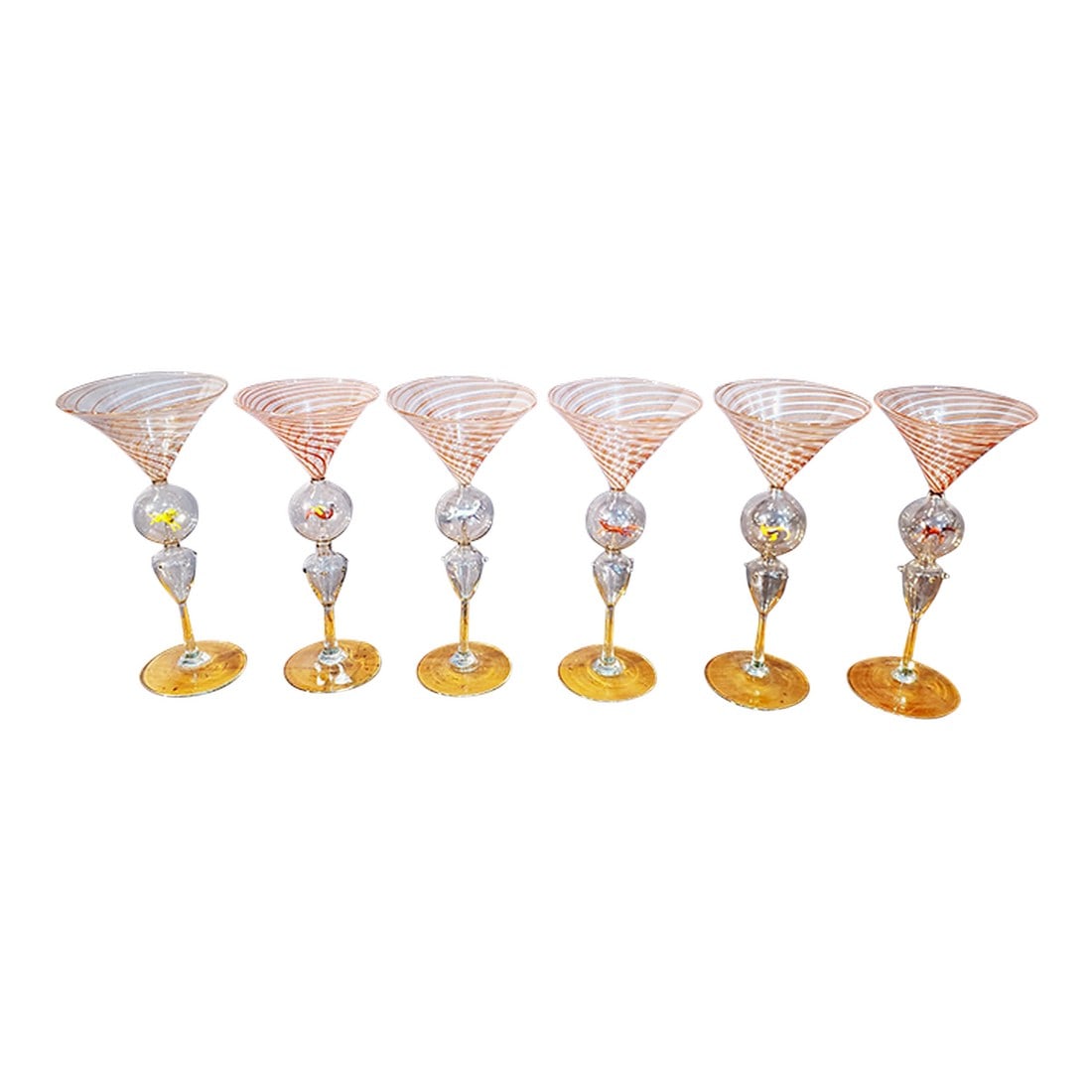 Art Deco Bimini Animal Martini Cocktail Glasses- Set of Four: Set of Four Bimini "Animal Martini" Cocktail Glasses Maker: Bimini Glass Workshop (Fritz Lampl & Joseph Berger) Date: Circa 1925-1935 Medium: Lamp-blown glass Dimensions: 7 4 1 "‹ inches