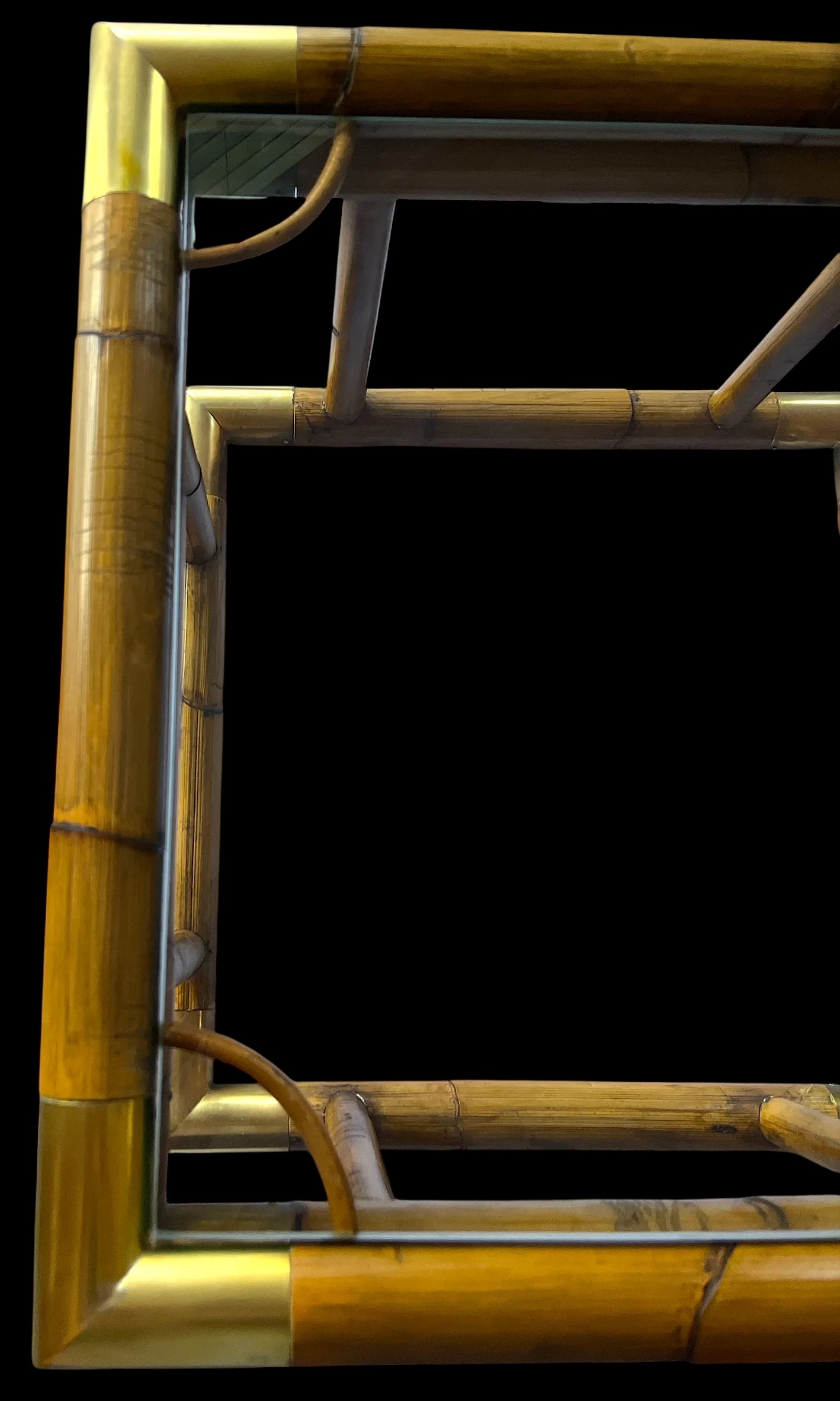 1970s Bamboo & Brass Square Side Table With Glass Top - 2