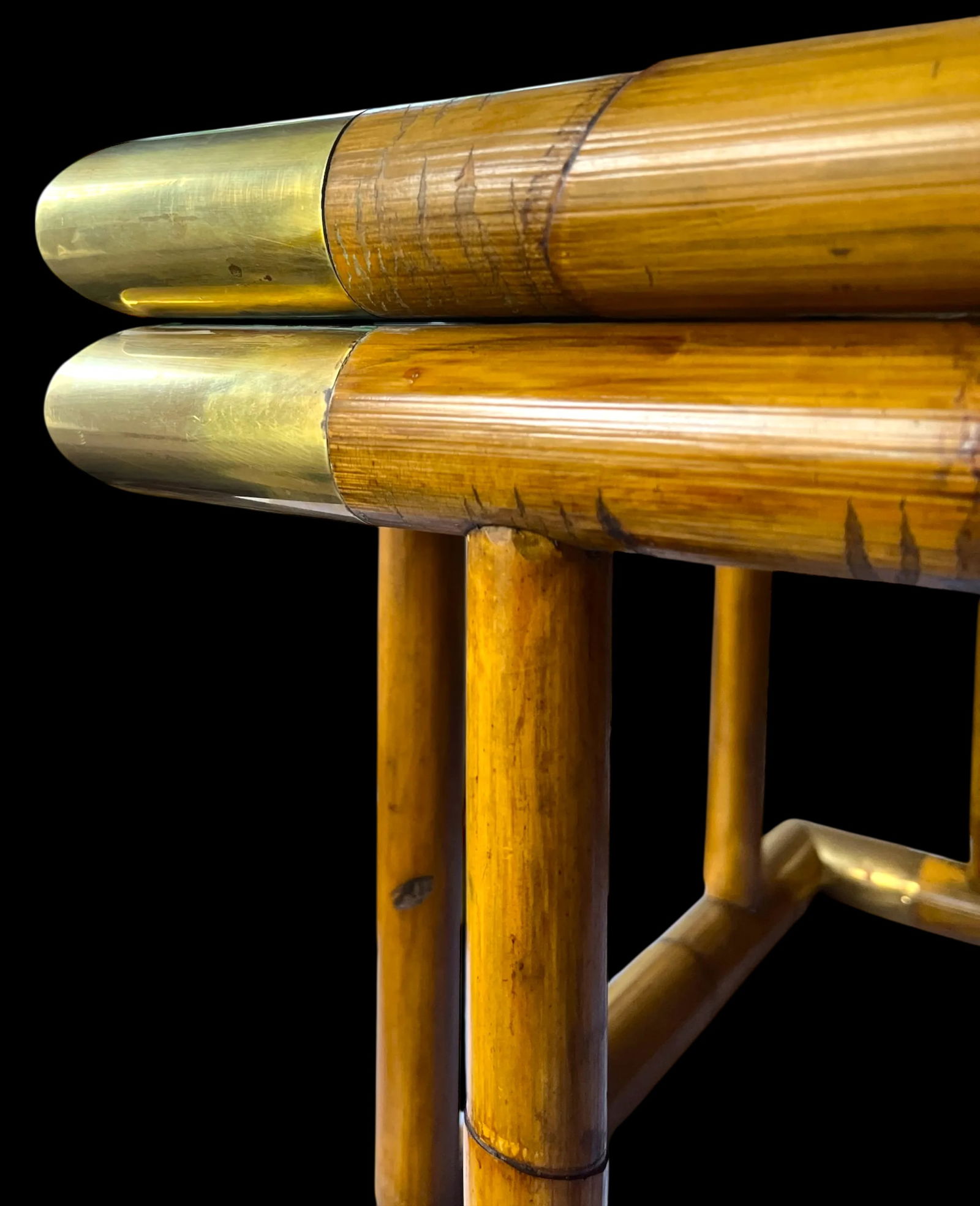 1970s Bamboo & Brass Square Side Table With Glass Top - 3