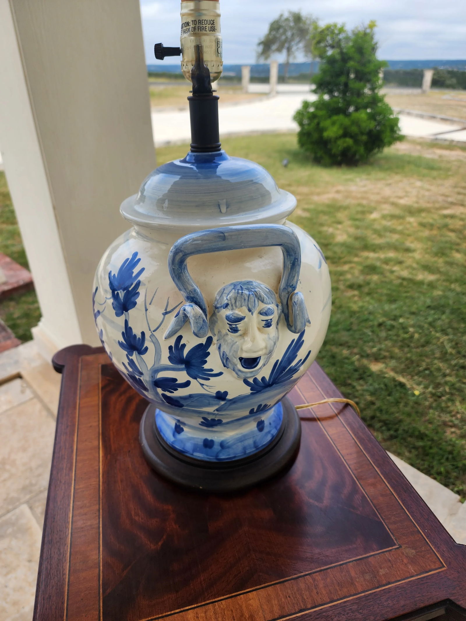 Blue and White Italian Ceramic Lamp - 11