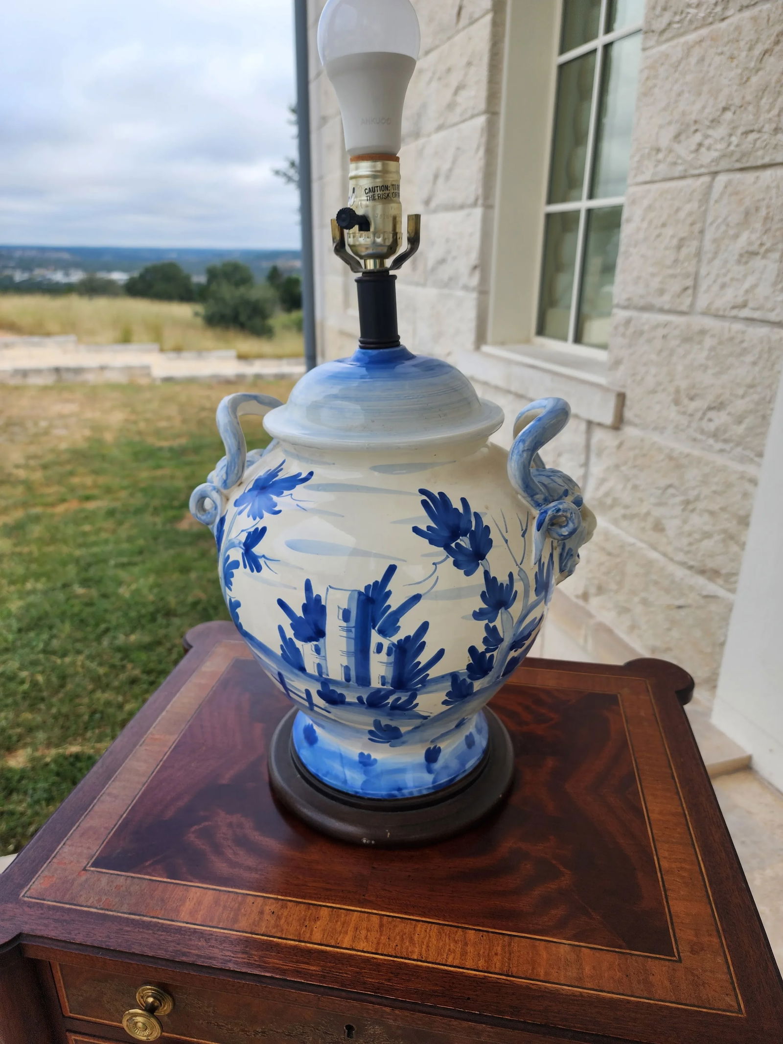 Blue and White Italian Ceramic Lamp - 13