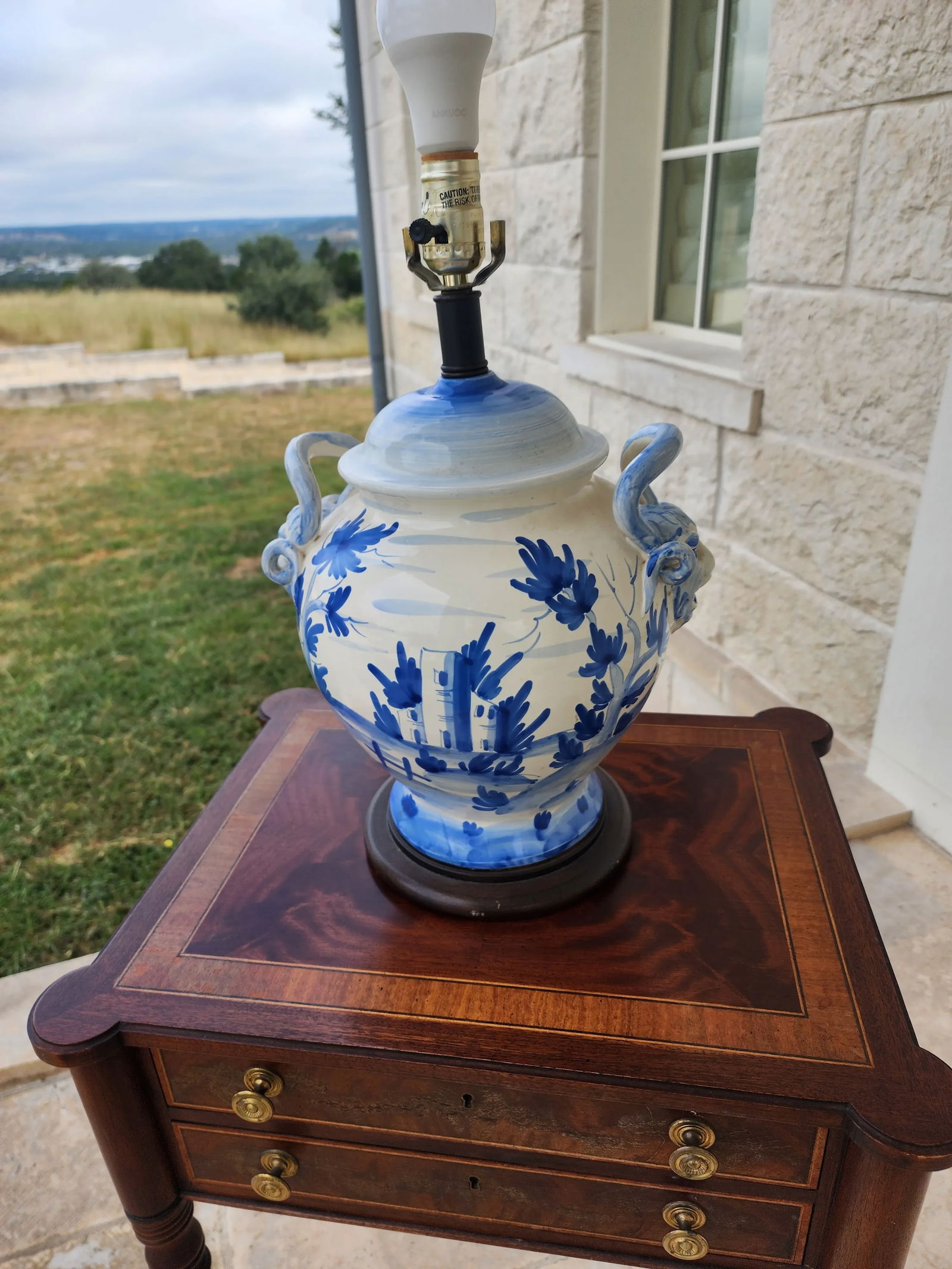 Blue and White Italian Ceramic Lamp - 14