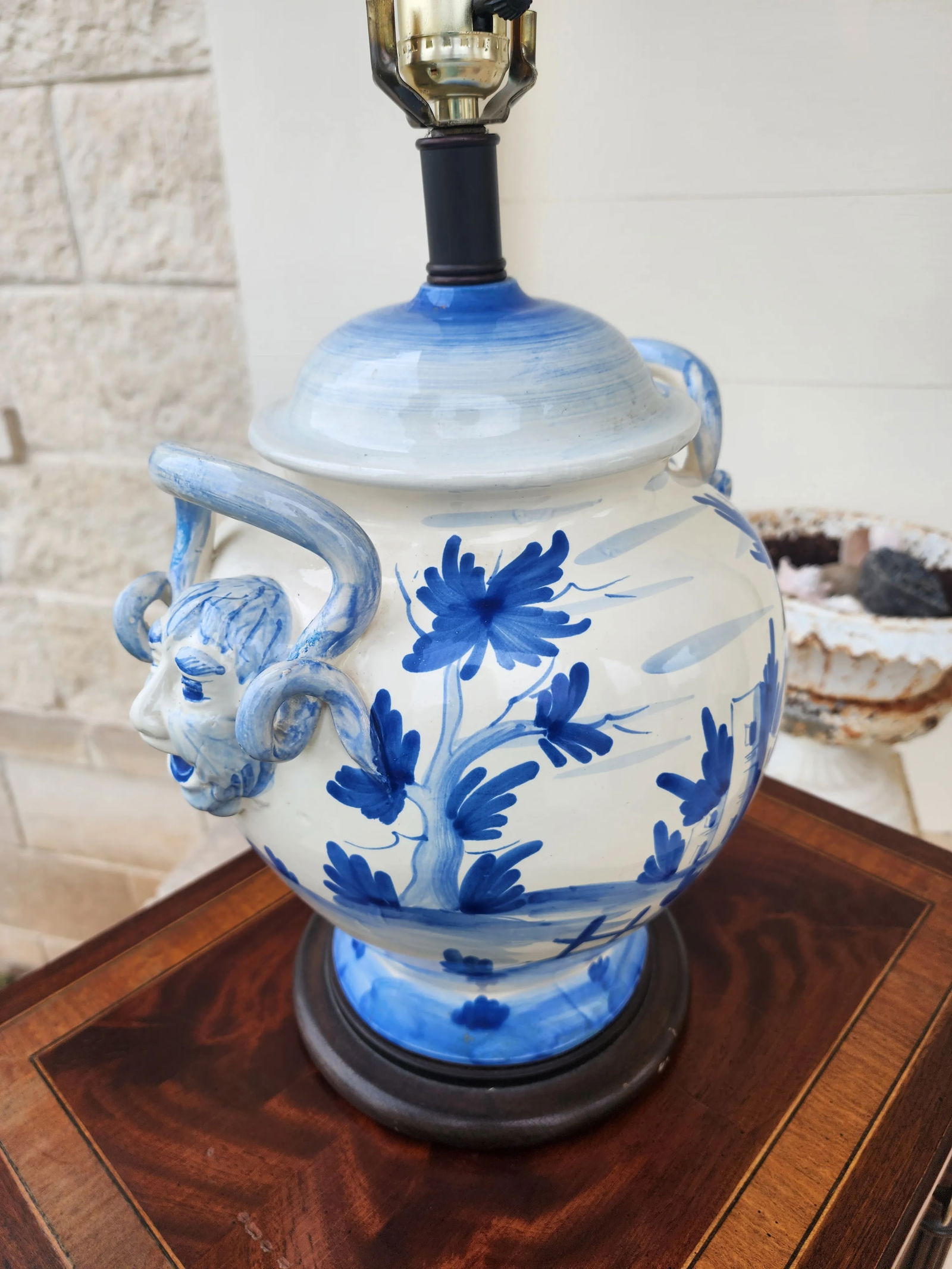Blue and White Italian Ceramic Lamp - 7