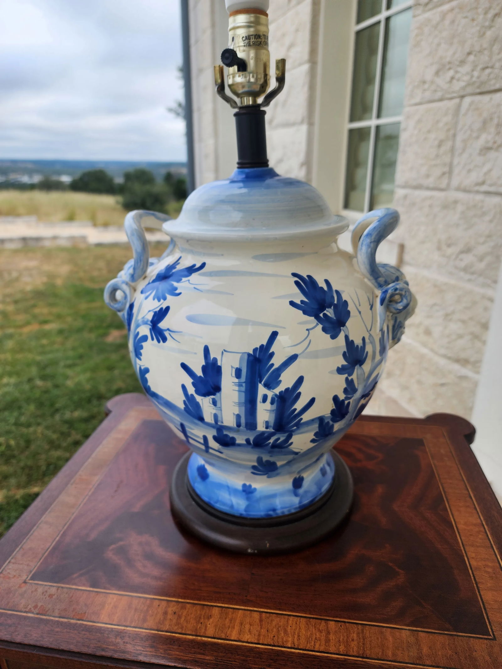 Blue and White Italian Ceramic Lamp - 9
