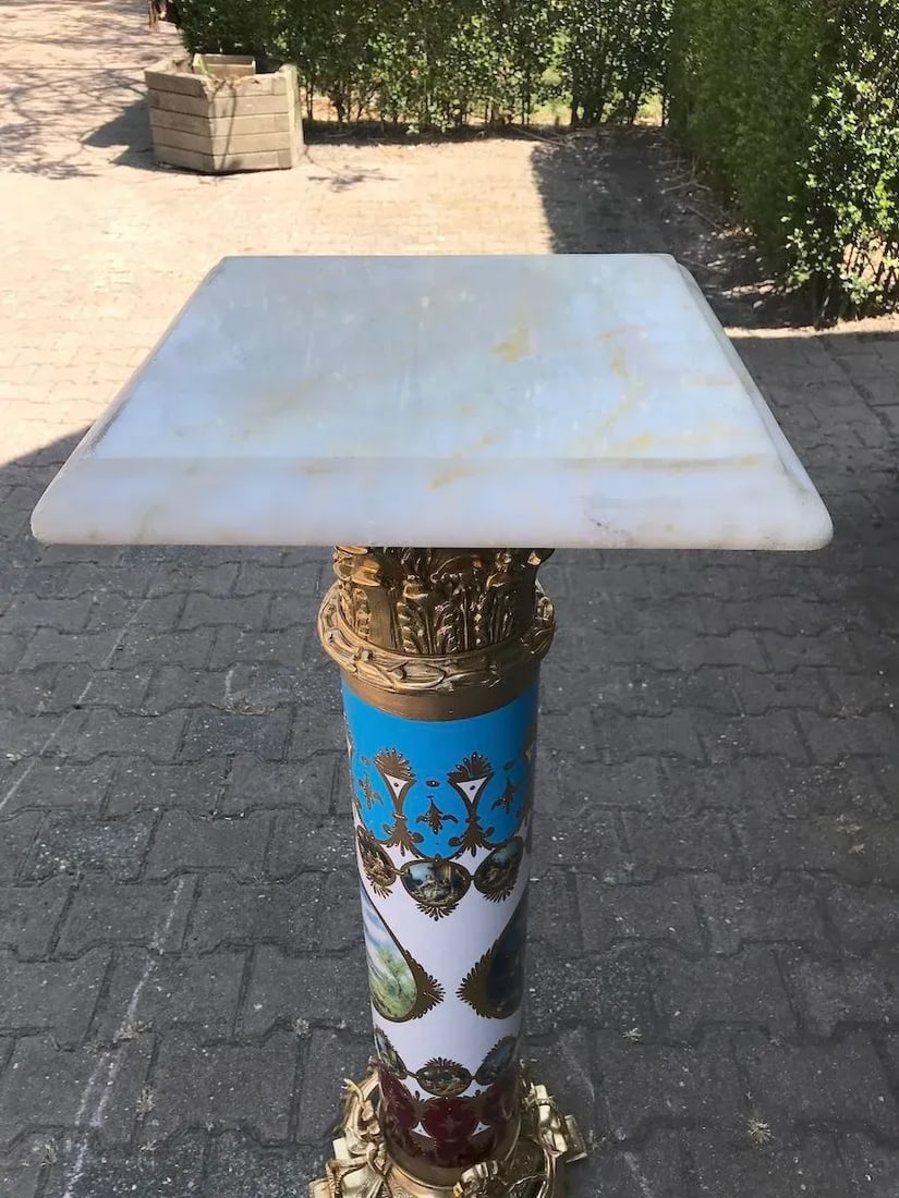 1980s French Louis XVI Gold Bronze Marble Pedestal Columns - Pair - 10