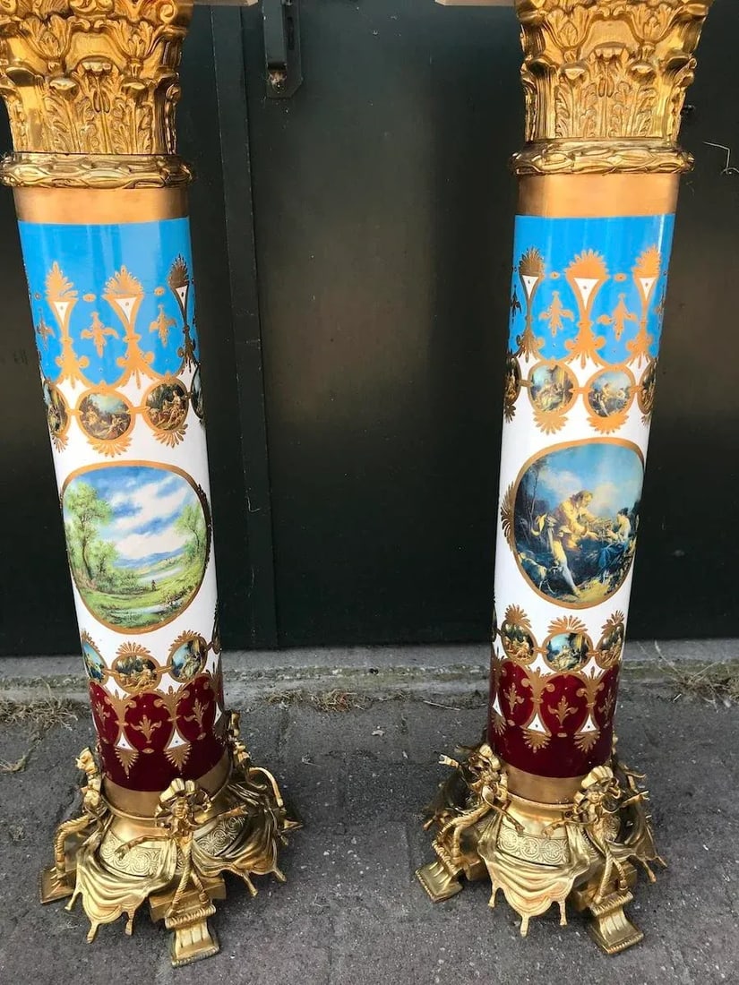 1980s French Louis XVI Gold Bronze Marble Pedestal Columns - Pair - 11