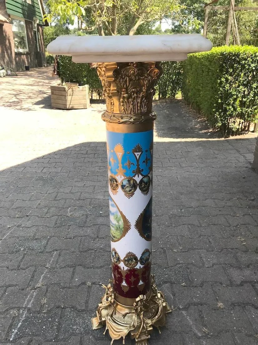 1980s French Louis XVI Gold Bronze Marble Pedestal Columns - Pair - 12