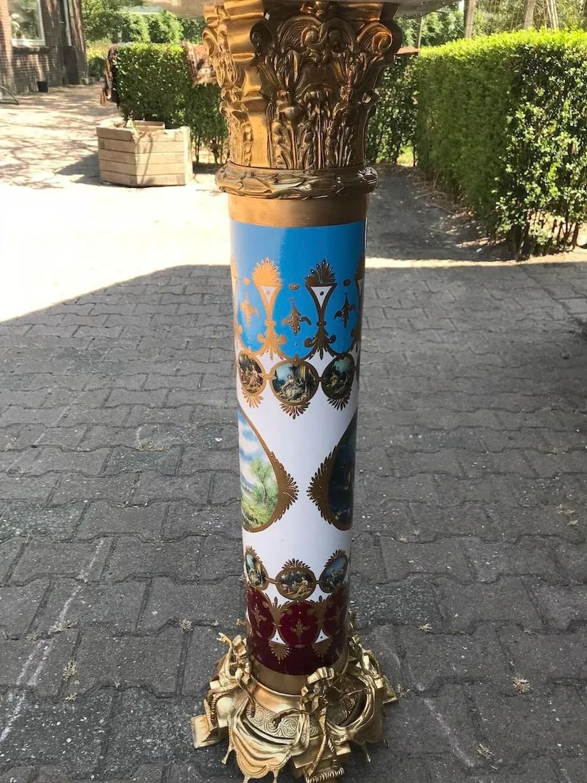 1980s French Louis XVI Gold Bronze Marble Pedestal Columns - Pair - 13