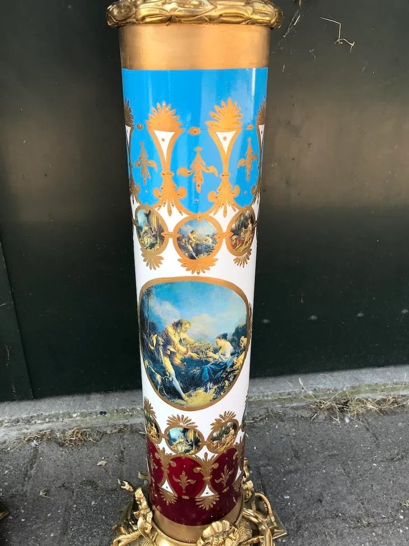 1980s French Louis XVI Gold Bronze Marble Pedestal Columns - Pair - 14