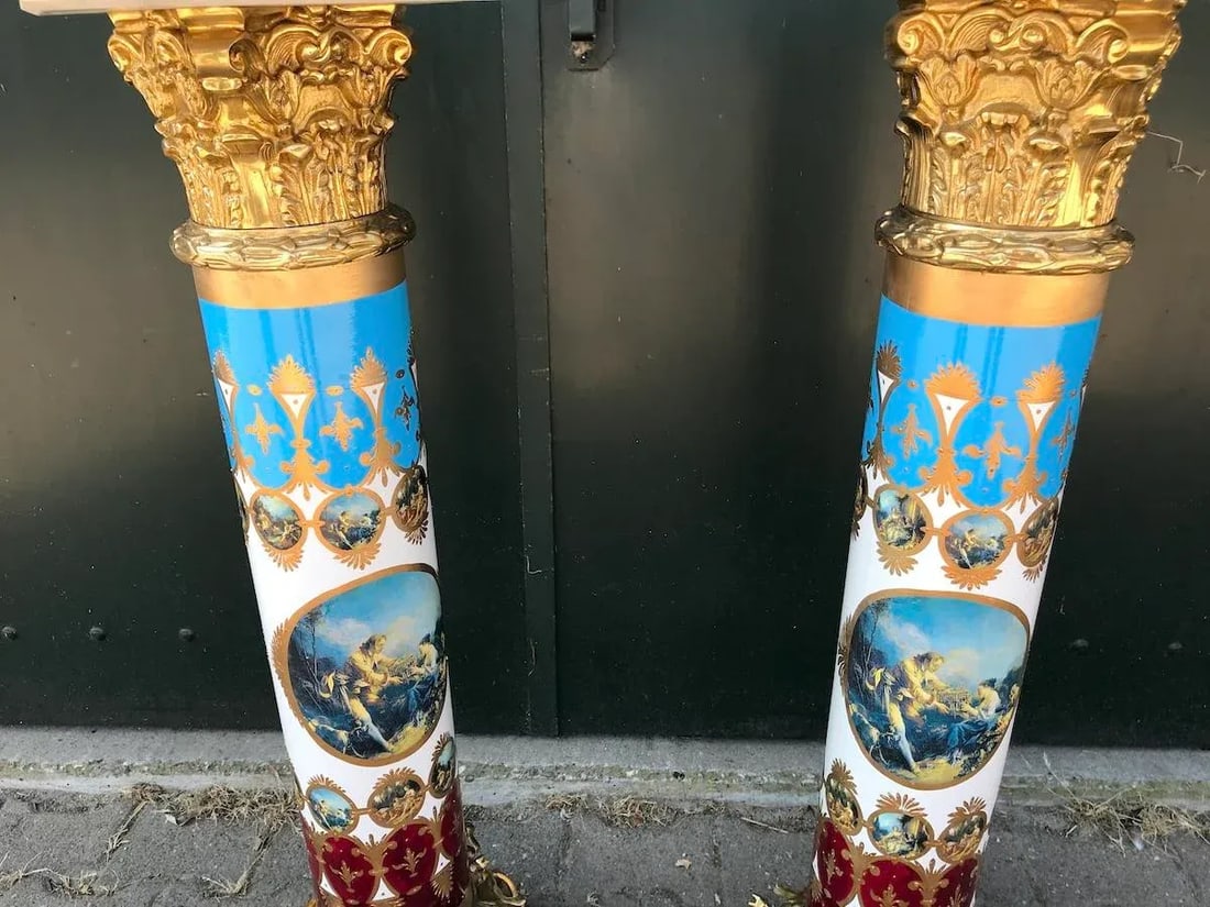 1980s French Louis XVI Gold Bronze Marble Pedestal Columns - Pair - 15