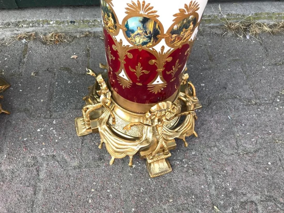 1980s French Louis XVI Gold Bronze Marble Pedestal Columns - Pair - 17