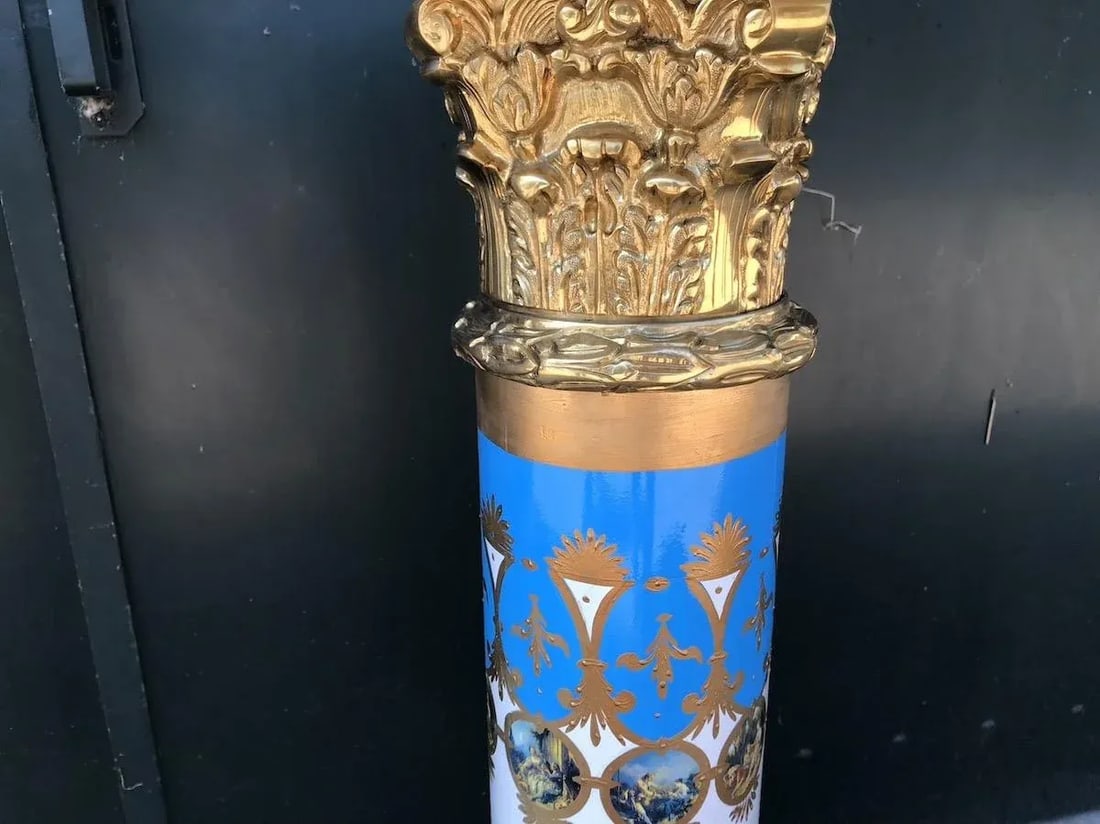 1980s French Louis XVI Gold Bronze Marble Pedestal Columns - Pair - 3