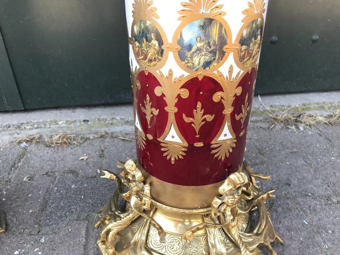 1980s French Louis XVI Gold Bronze Marble Pedestal Columns - Pair - 5