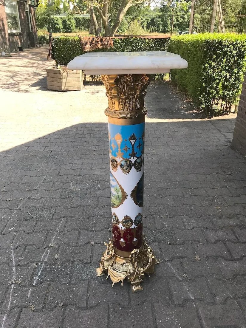 1980s French Louis XVI Gold Bronze Marble Pedestal Columns - Pair - 7