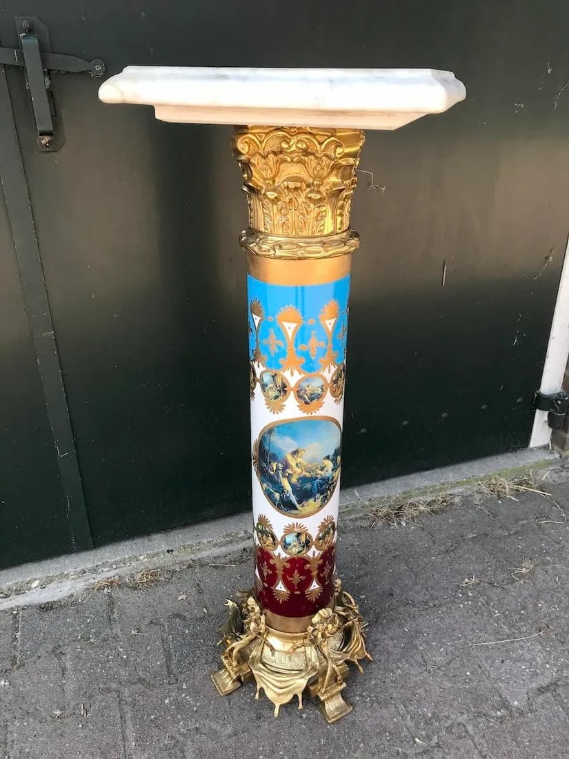 1980s French Louis XVI Gold Bronze Marble Pedestal Columns - Pair - 8
