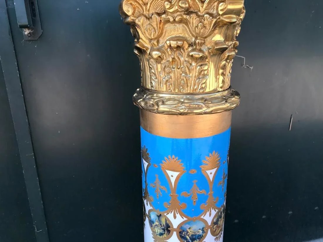 1980s French Louis XVI Gold Bronze Marble Pedestal Columns - Pair - 9