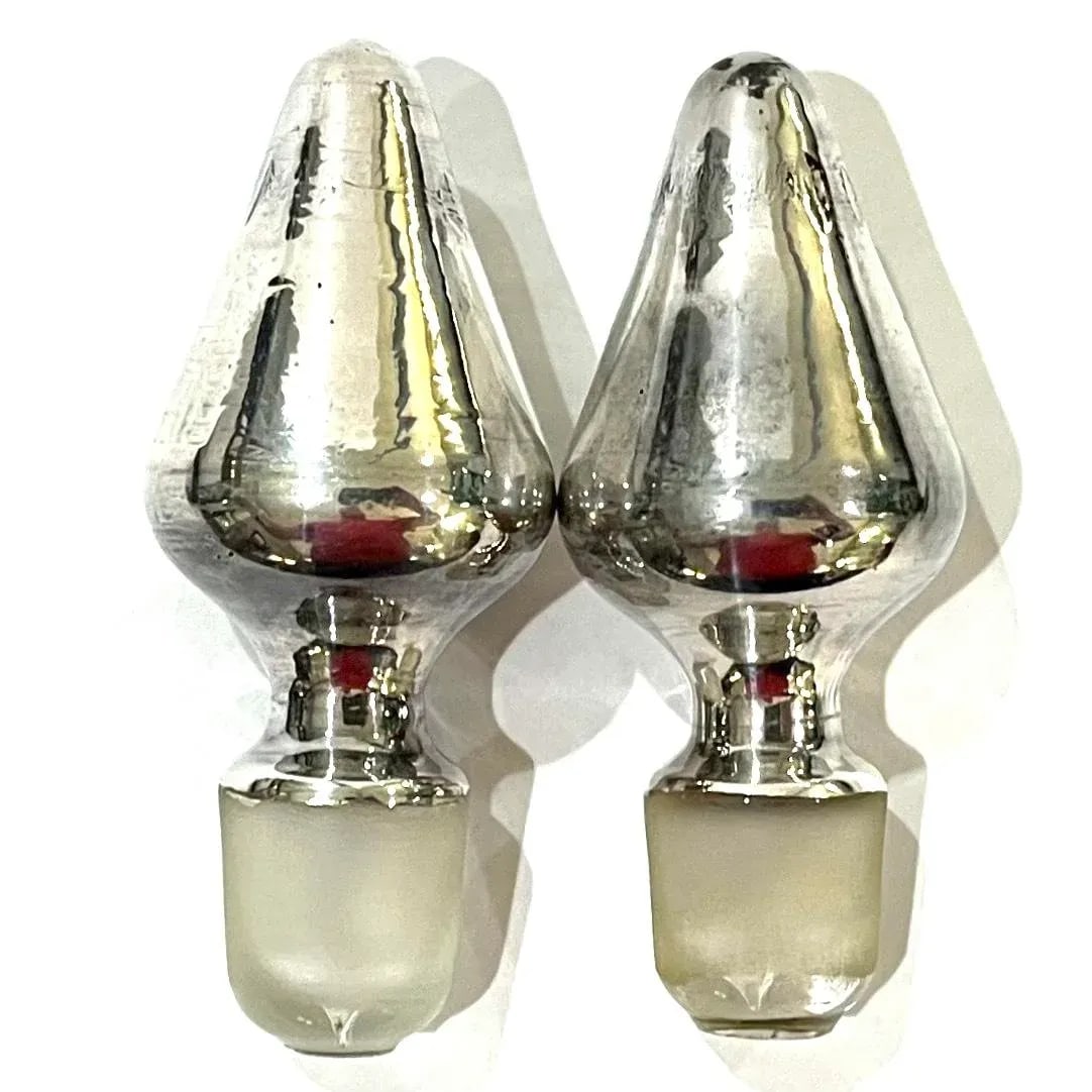 Decanter Pair - Bohemian Green Glass With Sterling Silver Overlay - Early 20th Century - 12