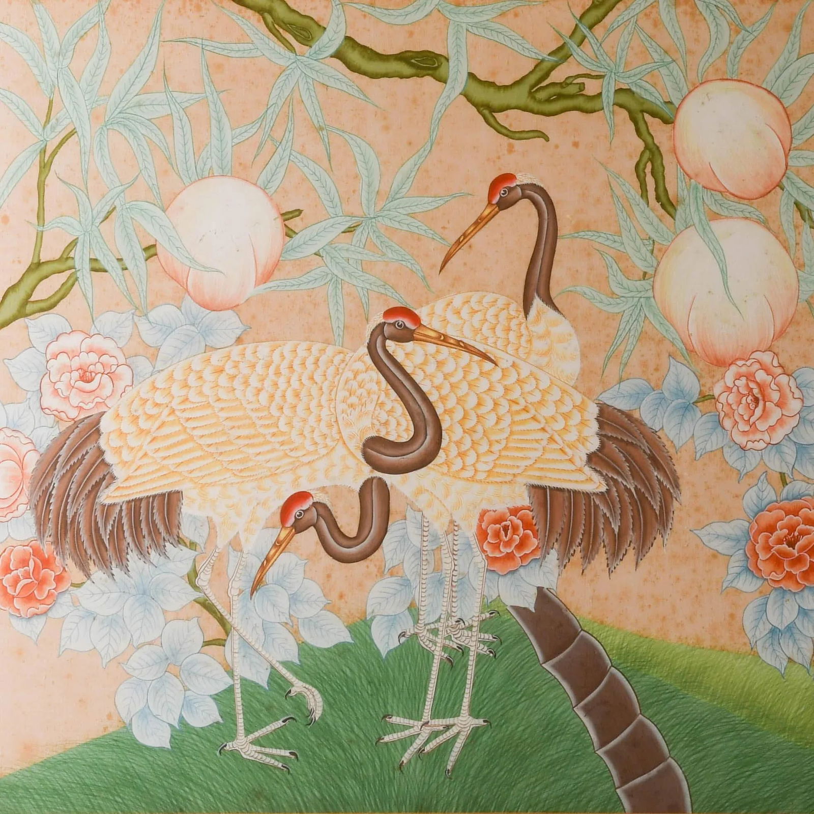 Framed Chinese Nature Scene Watercolor on Silk - 2