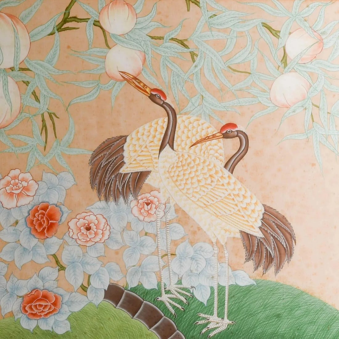 Framed Chinese Nature Scene Watercolor on Silk - 3