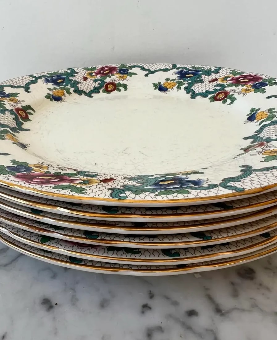 Vintage Royal Cauldon Floral Dinner Plate Set (6 Plates) - Stamped/Made in England - 2