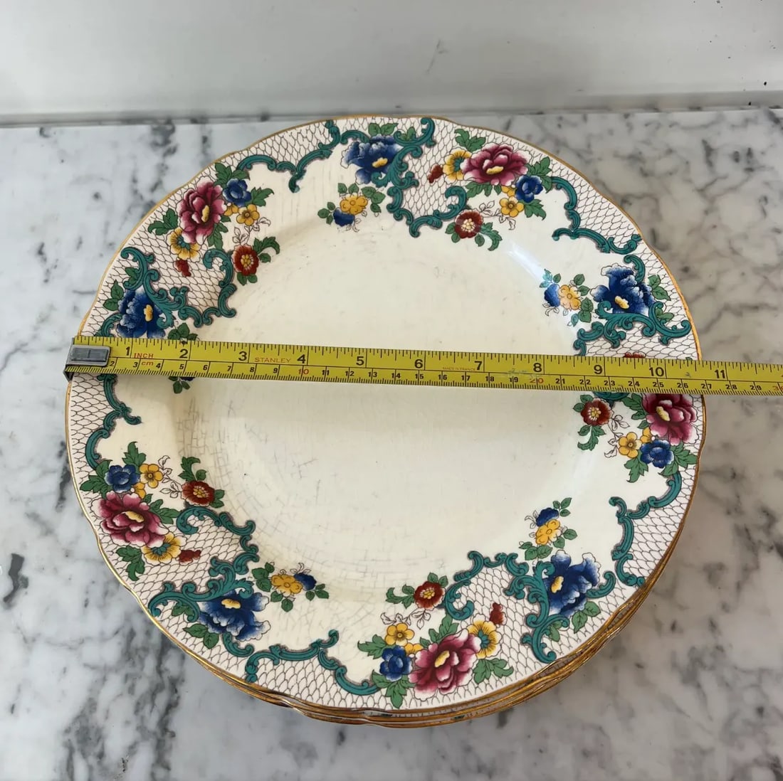 Vintage Royal Cauldon Floral Dinner Plate Set (6 Plates) - Stamped/Made in England - 6