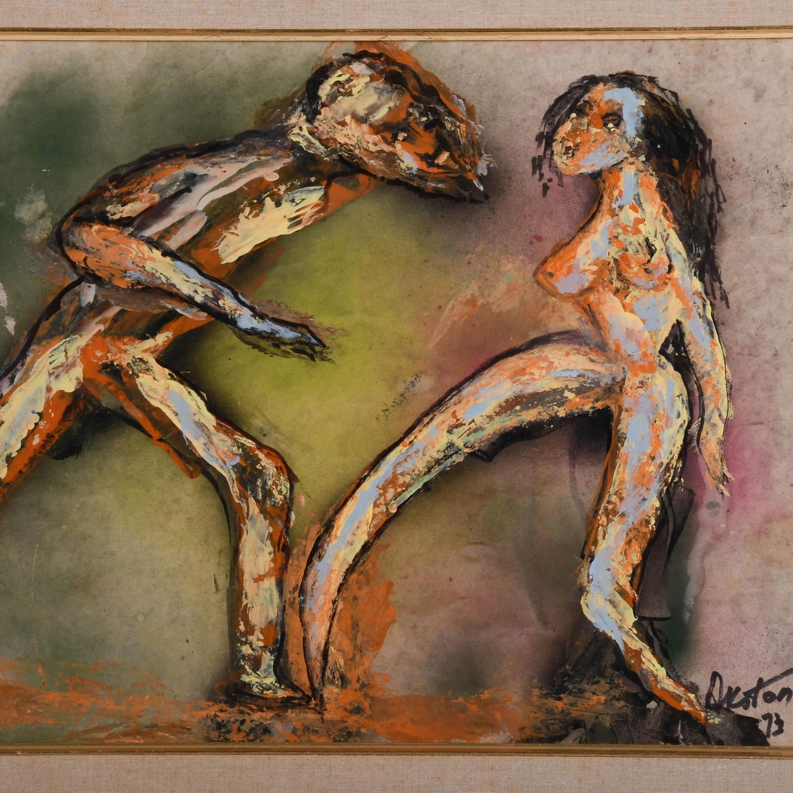 Framed Signed J. Akston "Bloody Mary, 1973" Mixed Media on Board - 2