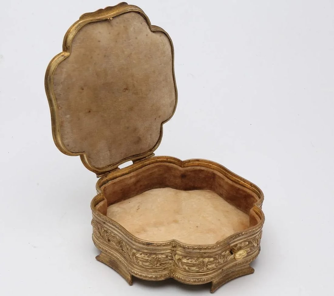 19thC French Signed Volliers Bronze Jewelry Box Enamel Velvet - 3