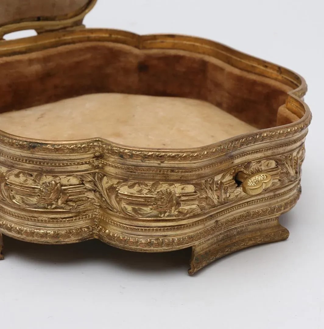 19thC French Signed Volliers Bronze Jewelry Box Enamel Velvet - 8