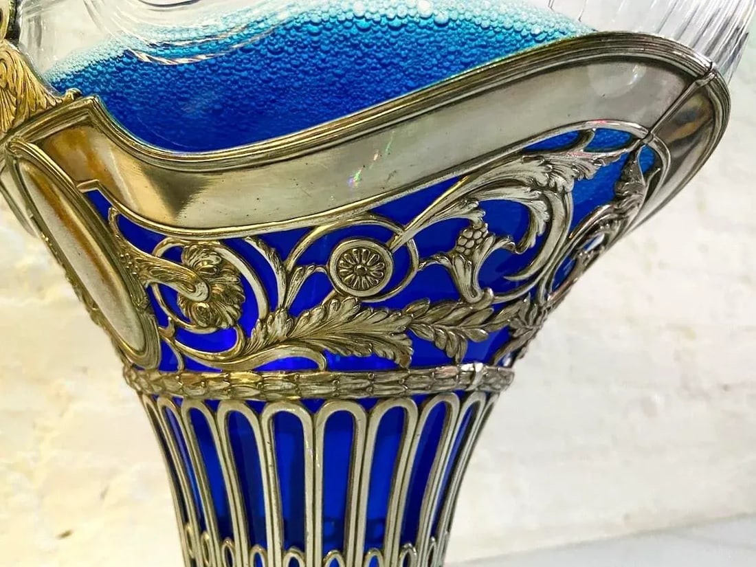 19thC Silver Plate Flower Basket W/Glass Insert - Antique - 10