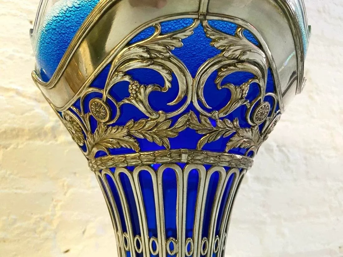 19thC Silver Plate Flower Basket W/Glass Insert - Antique - 13