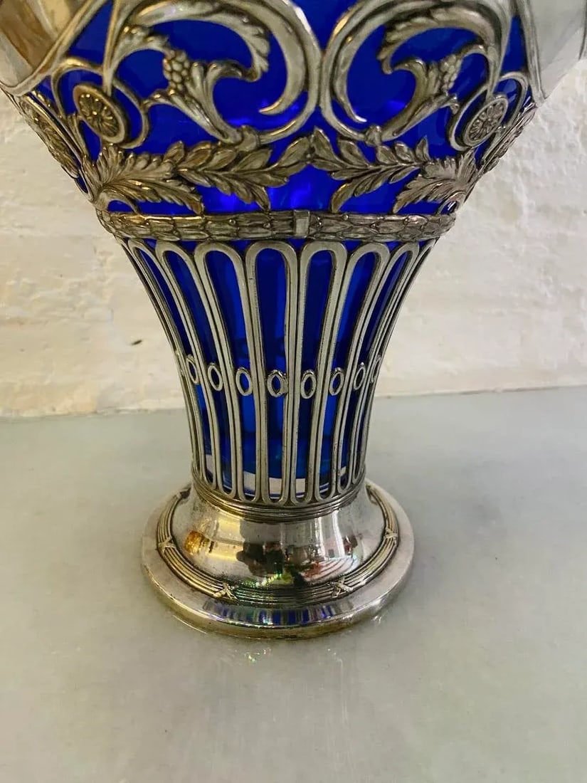 19thC Silver Plate Flower Basket W/Glass Insert - Antique - 14