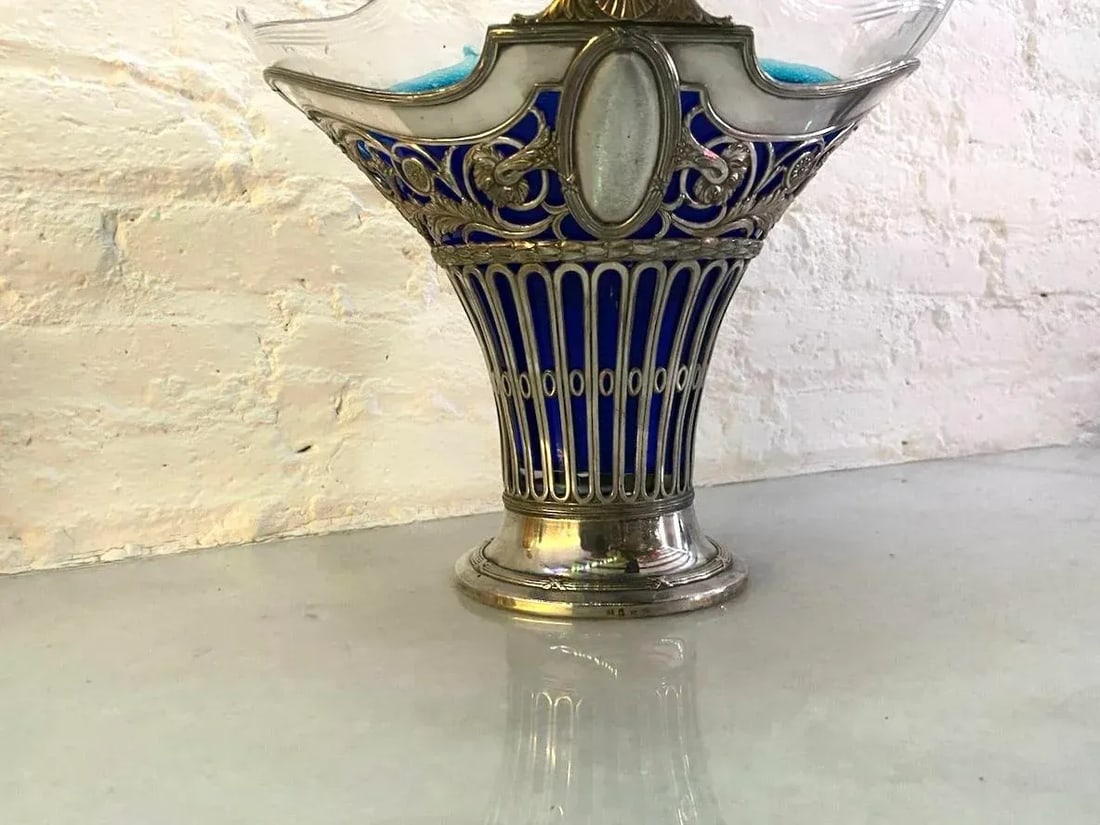 19thC Silver Plate Flower Basket W/Glass Insert - Antique - 5
