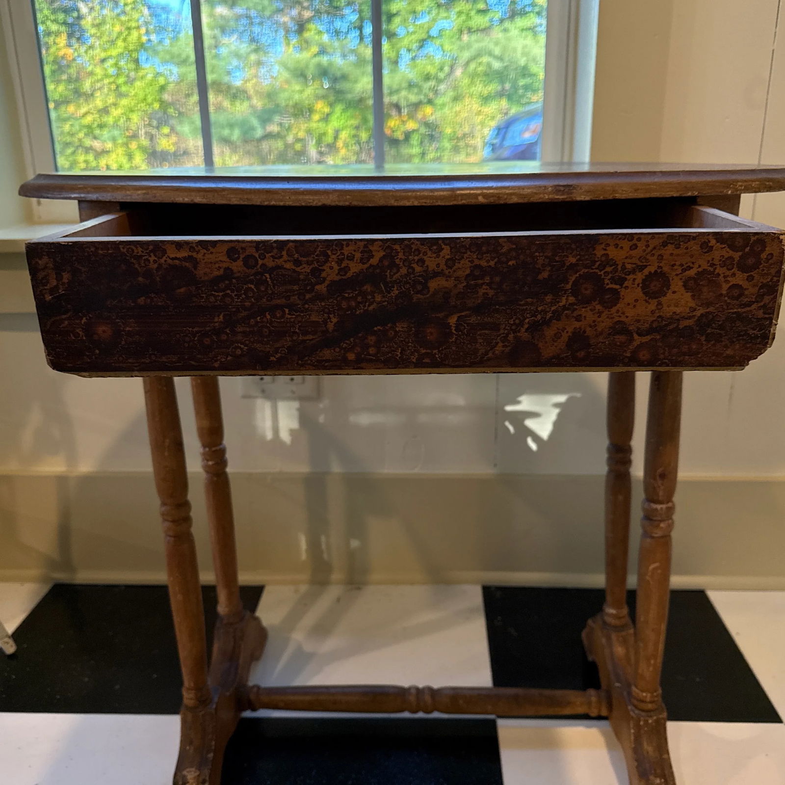 Antique Victorian Cottage Handpainted Side Table - 6