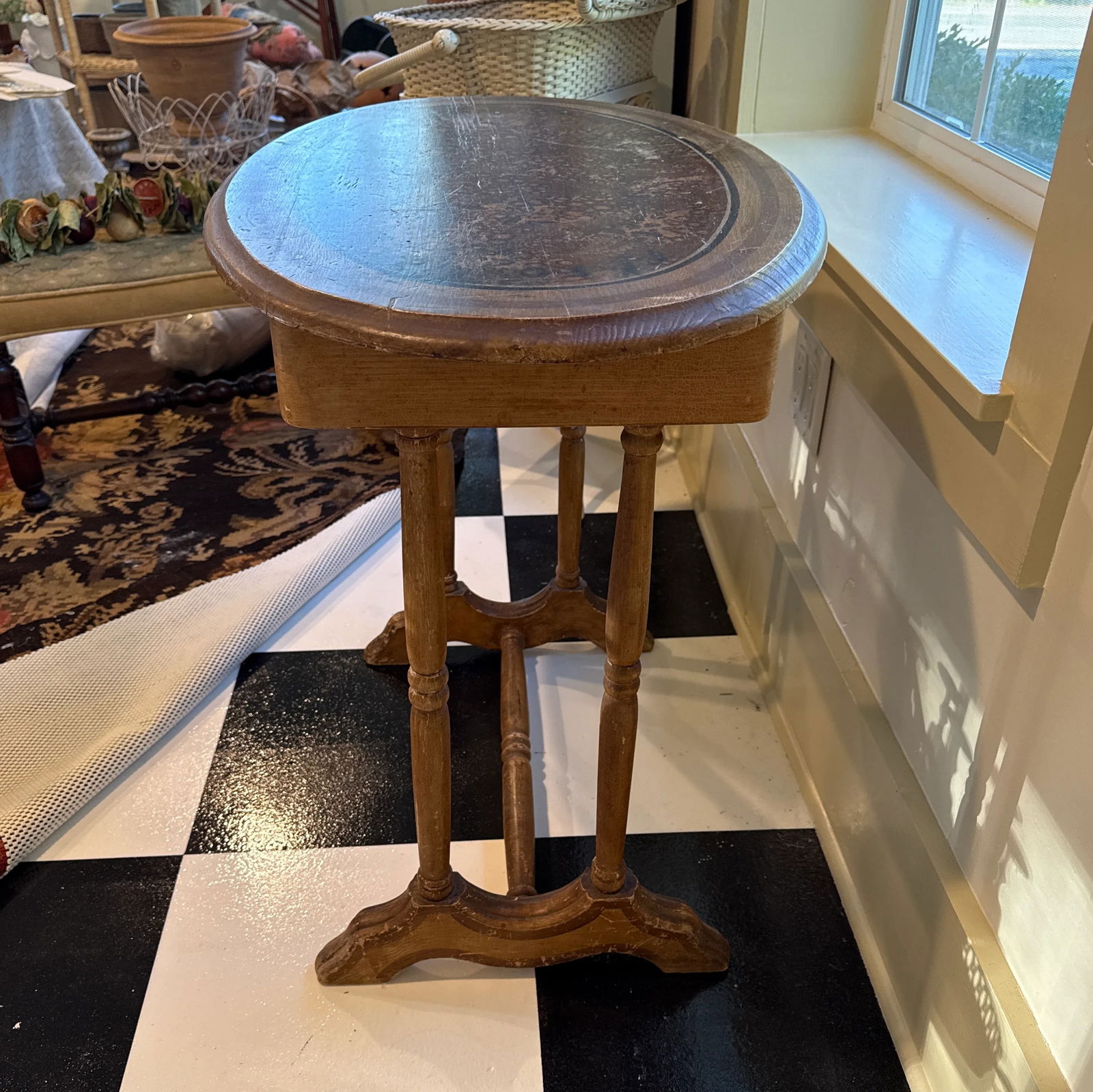 Antique Victorian Cottage Handpainted Side Table - 7
