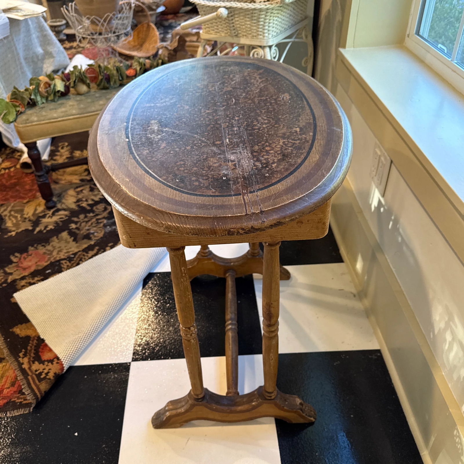 Antique Victorian Cottage Handpainted Side Table - 8