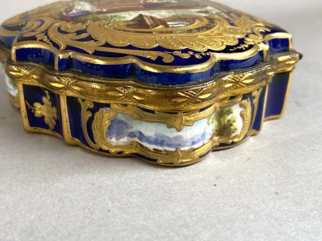 19thC French Sevres Royal Blue Gold Porcelain Box - 11