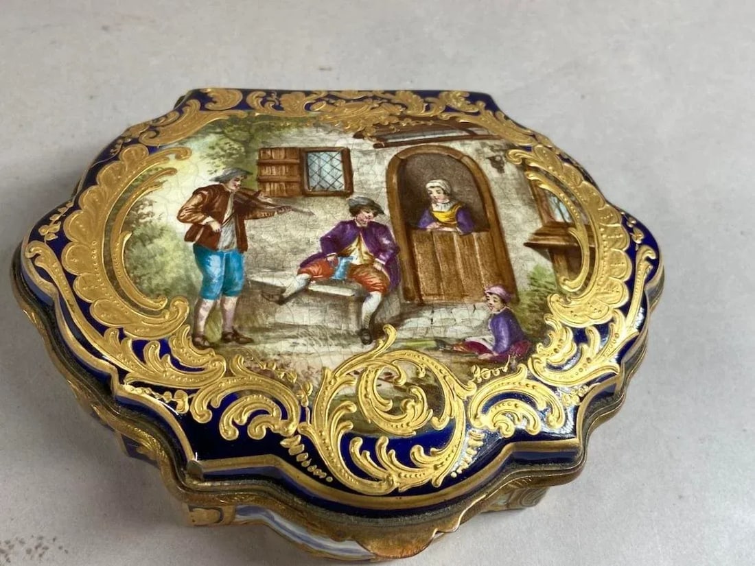 19thC French Sevres Royal Blue Gold Porcelain Box - 5