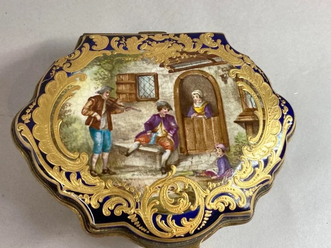19thC French Sevres Royal Blue Gold Porcelain Box - 7